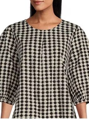 Bryn Walker Lucinda Organic Cotton Poplin Checkered Print Hi-Low Hem XS Artsy